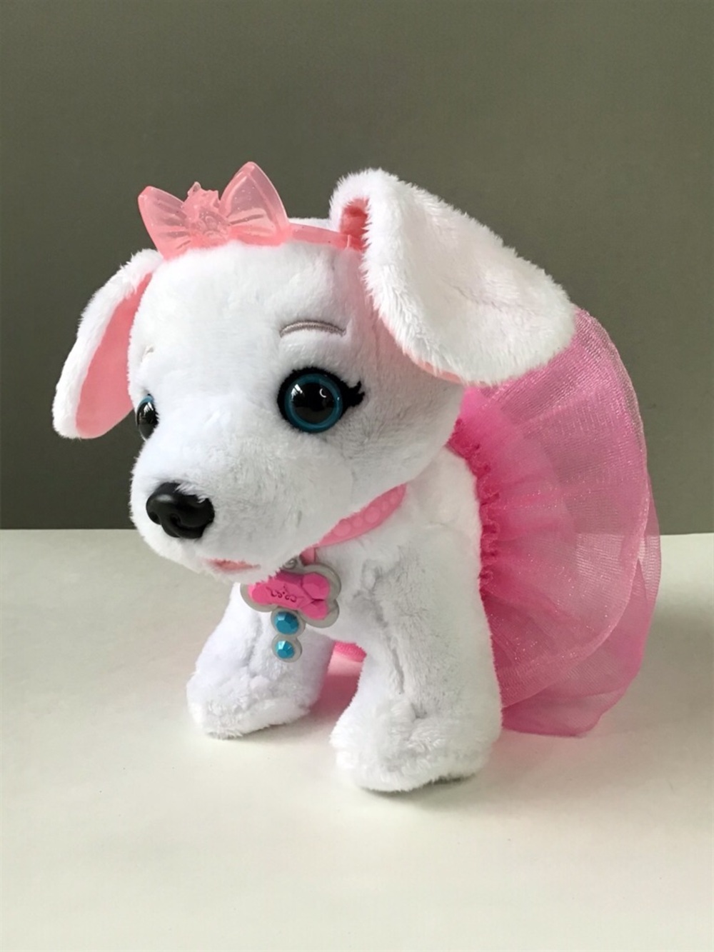 Disney Princess White Puppy Dog Plush Stuffed Animal Pink Tutu Crown & Collar